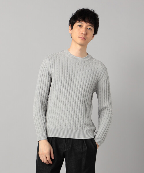 COMME CA MEN(コムサメン)の「リンクスジャカード クルーネックニット(ニット/セーター・メンズ・ライトグレー/ブラック/ターコイズブルー・L/M)」の1枚目の写真