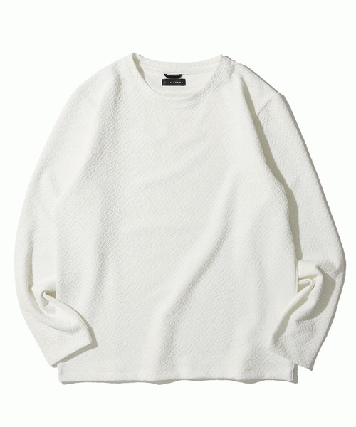 TETE HOMME(テットオム)の「ジオメトリックジャガードロンT(Tシャツ/カットソー・メンズ・ホワイト/グリーン/グレー・MEDIUM/LARGE/X-LARGE)」の1枚目の写真