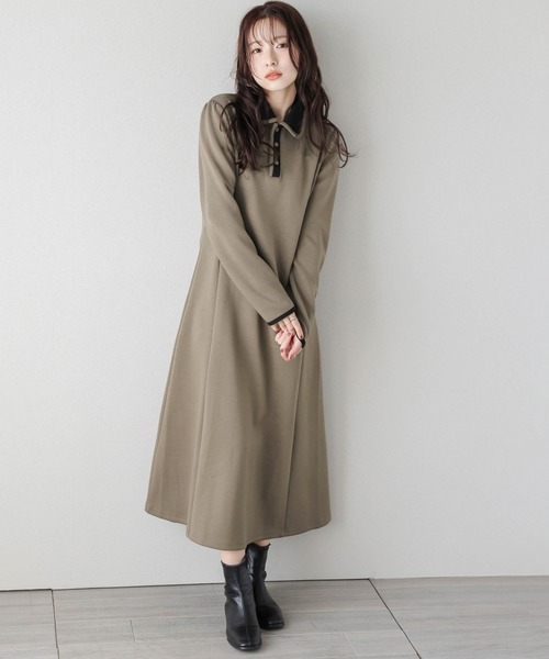 AMELY(エミリー)の「バイカラーポロワンピース(ワンピース・レディース・ブラック/グレー/モカ・フリー)」の1枚目の写真