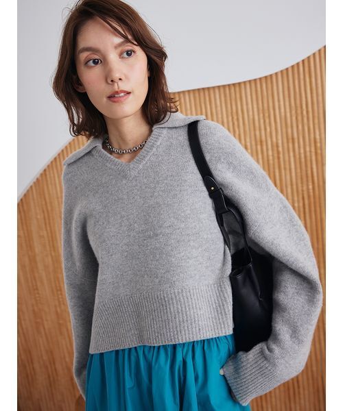 ウールカシミヤ衿付きVネックニット（ニット/セーター）｜Mila Owen