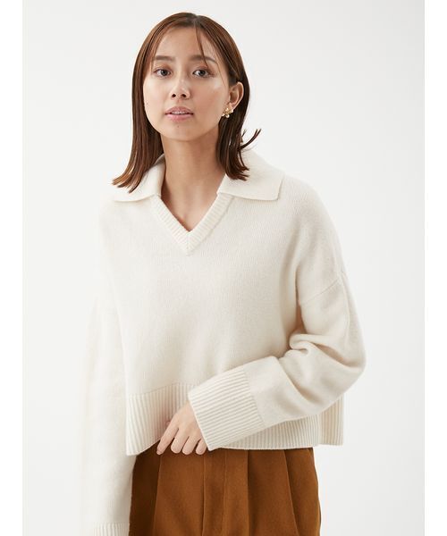 セール】ウールカシミヤ衿付きVネックニット（ニット/セーター）｜Mila