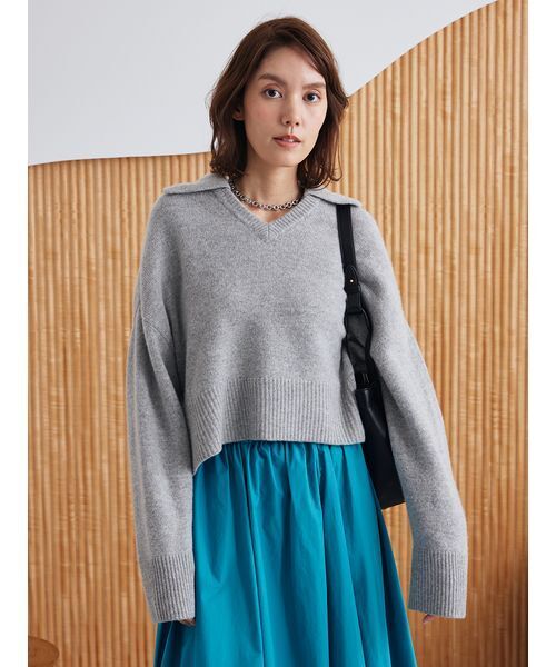 ウールカシミヤ衿付きVネックニット（ニット/セーター）｜Mila Owen