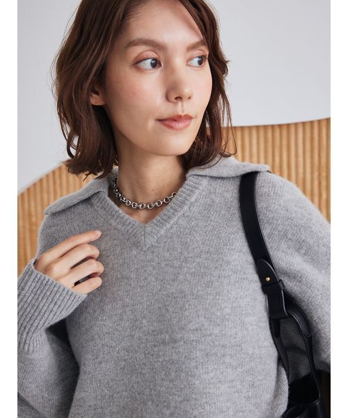 ミネ セール】ウールカシミヤ衿付きVネックニット（ニット/セーター）｜Mila