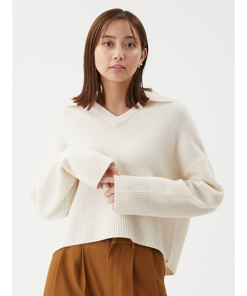 ウールカシミヤ衿付きVネックニット（ニット/セーター）｜Mila Owen