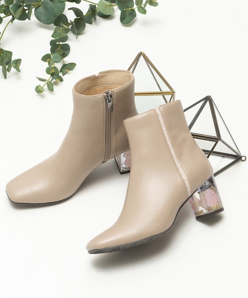 クリアフラワーヒールショートブーツ(204-58124)JELLY BEANS(ジェリー