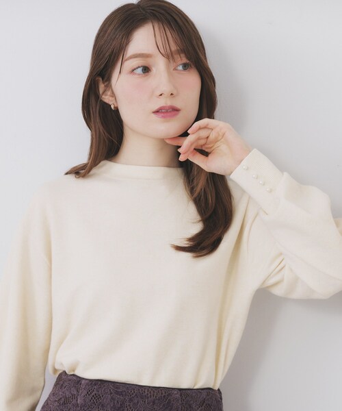 ふんわりボトルネックパフスリーブニット【洗濯機OK】《6col》（ニット