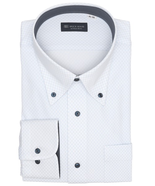 TOKYO SHIRTS(トウキョウシャツ)の「形態安定ノンアイロン ボタンダウン 長袖ストレッチビジネスワイシャツ(大きいサイズ・長いサイズ)(ビジネスシャツ・メンズ・サックスブルー・首回り47cm-裄丈90cm/首回り47cm-裄丈86cm/首回り45cm-裄丈90cm/首回り45cm-裄丈86cm/首回り45cm-裄丈82cm/首回り42cm-裄丈90cm/首回り41cm-裄丈90cm/首回り39cm-裄丈88cm/首回り43cm-裄丈90cm)」の1枚目の写真