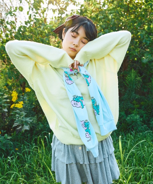 PUNYUS（プニュズ）の「クルーネックカラーニット（ニット/セーター・レディース・サックスブルー/ライトピンク/ブラック/グレー/グリーン/イエロー・1/2/3/4）」の5枚目の写真