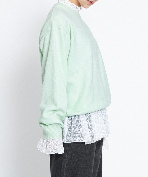 PUNYUS（プニュズ）の「クルーネックカラーニット（ニット/セーター・レディース・サックスブルー/ライトピンク/ブラック/グレー/グリーン/イエロー・1/2/3/4）」の21枚目の写真