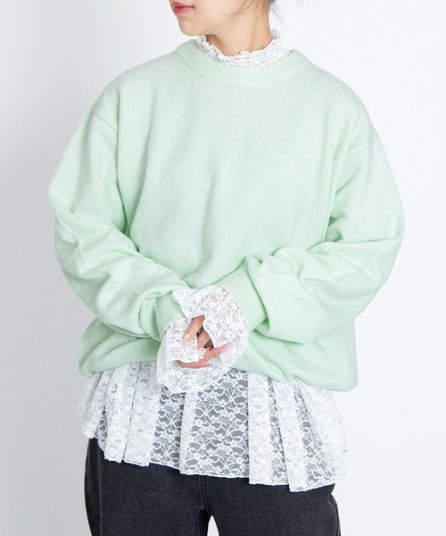 PUNYUS（プニュズ）の「クルーネックカラーニット（ニット/セーター・レディース・サックスブルー/ライトピンク/ブラック/グレー/グリーン/イエロー・1/2/3/4）」の20枚目の写真