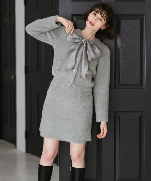 31 Sons de mode（トランテアン　ソン　ドゥ　モード）の「2025秋冬新作 シャギーカーデ×ミニスカセットアップ（セットアップ・レディース・グレー/ブラウン/ピンク・ﾌﾘ-）」の8枚目の写真