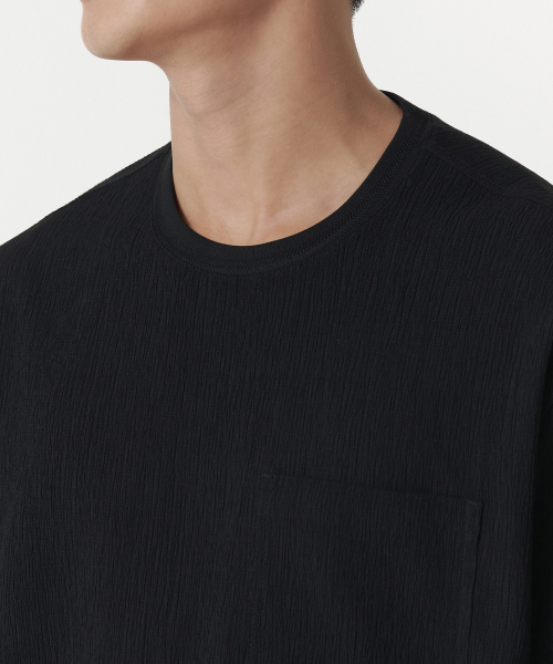 MUSINSA STANDARD（ムシンサスタンダード）の「クリーンクルオーバーサイズウーブンTシャツ[ブラック]（Tシャツ/カットソー・メンズ・その他・MEDIUM/LARGE/X-LARGE/XX-LARGE）」の5枚目の写真
