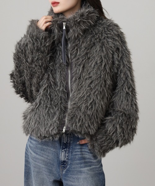 ミックスシープファー スタンド ブルゾン ジャケット エコファー