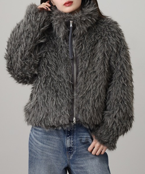 ミックスシープファー スタンド ブルゾン ジャケット エコファー