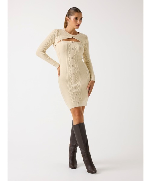 セール】Long Sleeves Shrug Cable Daphne Dress ニットワンピース