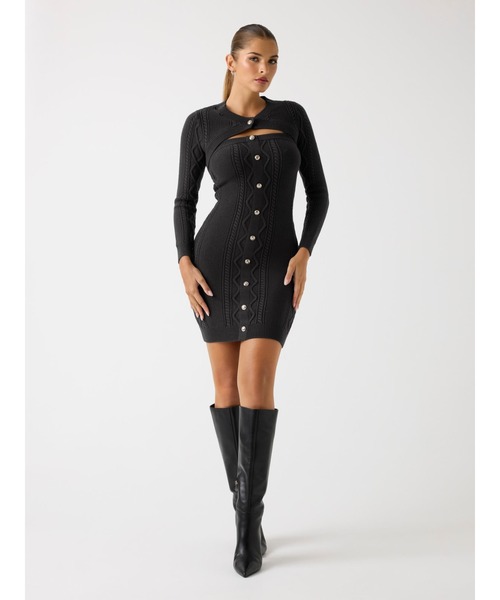 Long Sleeves Shrug Cable Daphne Dress ニットワンピース | GUESS