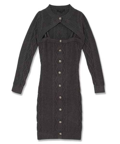 Long Sleeves Shrug Cable Daphne Dress ニットワンピース | GUESS