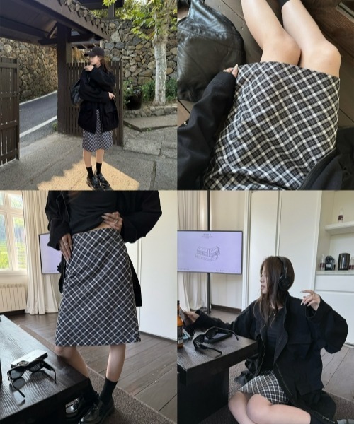 gossip！ロサンゼルス（ゴシップロサンゼルス）の「Y2Kガーリー レトロチェックAラインスカート（ミディアム丈）（スカート・レディース・チェック・L/M/S）」の22枚目の写真