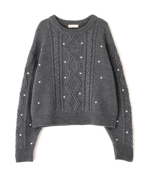 FREE'S MART(フリーズマート)の「◆ハート刺繍ケーブルニット(ニット/セーター・レディース・グレー/ホワイト/レッド・FREE)」の4枚目の写真