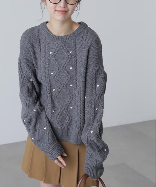 FREE'S MART（フリーズマート）の「◆ハート刺繍ケーブルニット（ニット/セーター・レディース・グレー/ホワイト/レッド・FREE）」の9枚目の写真