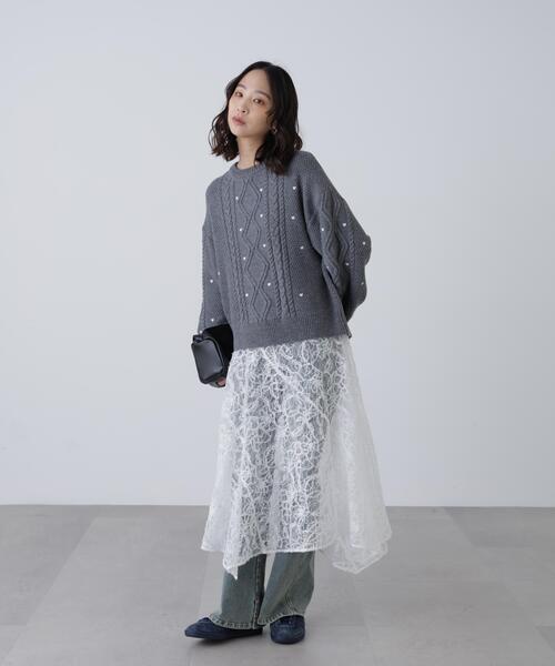 FREE'S MART（フリーズマート）の「◆ハート刺繍ケーブルニット（ニット/セーター・レディース・グレー/ホワイト/レッド・FREE）」の14枚目の写真