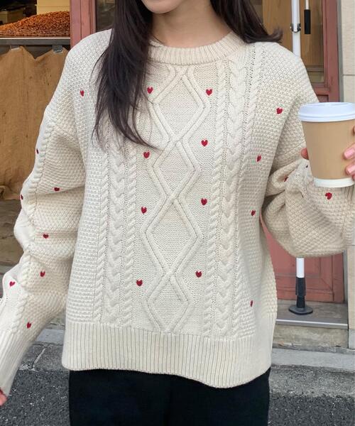 FREE'S MART（フリーズマート）の「◆ハート刺繍ケーブルニット（ニット/セーター・レディース・グレー/ホワイト/レッド・FREE）」の17枚目の写真