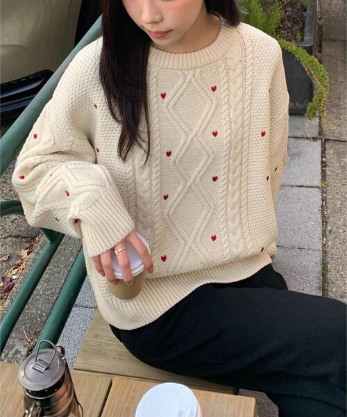 FREE'S MART（フリーズマート）の「◆ハート刺繍ケーブルニット（ニット/セーター・レディース・グレー/ホワイト/レッド・FREE）」の18枚目の写真