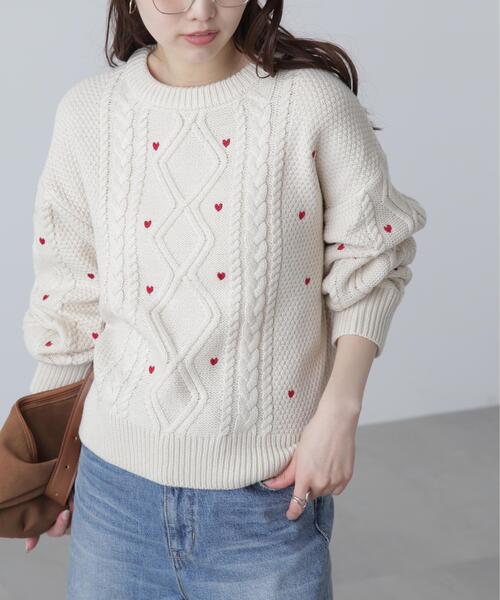 FREE'S MART（フリーズマート）の「◆ハート刺繍ケーブルニット（ニット/セーター・レディース・グレー/ホワイト/レッド・FREE）」の20枚目の写真