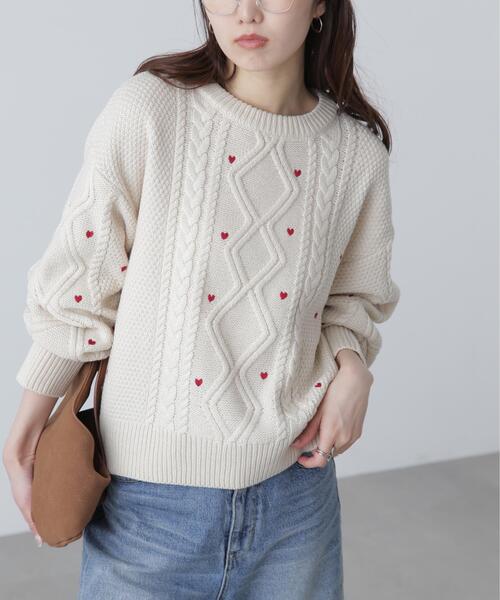 FREE'S MART（フリーズマート）の「◆ハート刺繍ケーブルニット（ニット/セーター・レディース・グレー/ホワイト/レッド・FREE）」の21枚目の写真