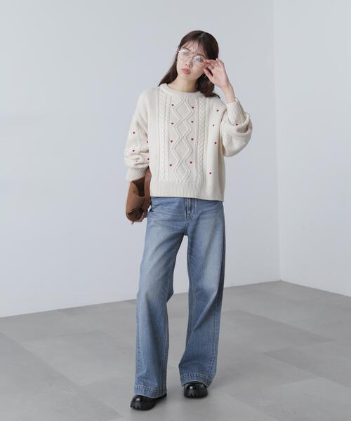 FREE'S MART(フリーズマート)の「◆ハート刺繍ケーブルニット(ニット/セーター・レディース・グレー/ホワイト/レッド・FREE)」の22枚目の写真