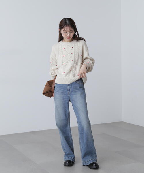 FREE'S MART(フリーズマート)の「◆ハート刺繍ケーブルニット(ニット/セーター・レディース・グレー/ホワイト/レッド・FREE)」の19枚目の写真