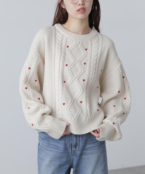 FREE'S MART(フリーズマート)の「◆ハート刺繍ケーブルニット(ニット/セーター・レディース・グレー/ホワイト/レッド・FREE)」の20枚目の写真