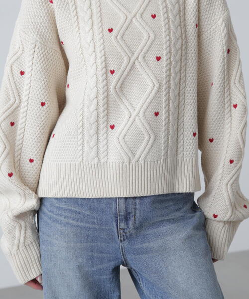 FREE'S MART(フリーズマート)の「◆ハート刺繍ケーブルニット(ニット/セーター・レディース・グレー/ホワイト/レッド・FREE)」の14枚目の写真