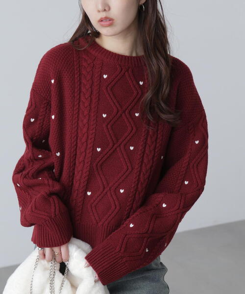 FREE'S MART(フリーズマート)の「◆ハート刺繍ケーブルニット(ニット/セーター・レディース・グレー/ホワイト/レッド・FREE)」の18枚目の写真