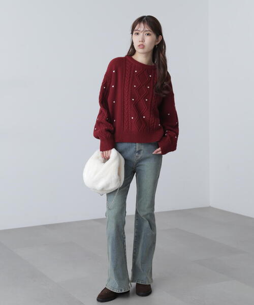 FREE'S MART(フリーズマート)の「◆ハート刺繍ケーブルニット(ニット/セーター・レディース・グレー/ホワイト/レッド・FREE)」の9枚目の写真