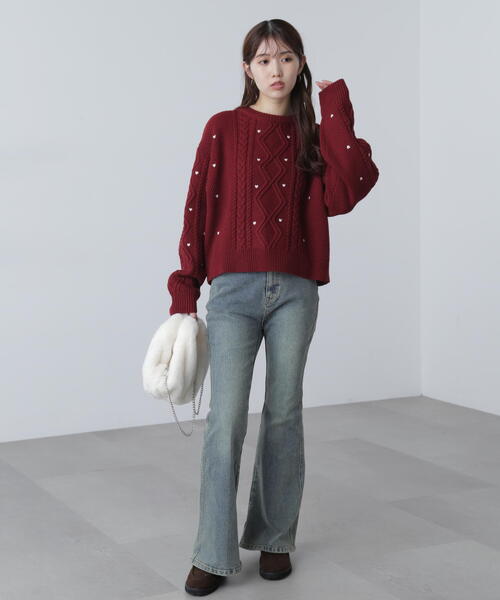 FREE'S MART(フリーズマート)の「◆ハート刺繍ケーブルニット(ニット/セーター・レディース・グレー/ホワイト/レッド・FREE)」の10枚目の写真