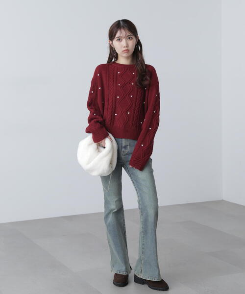 FREE'S MART(フリーズマート)の「◆ハート刺繍ケーブルニット(ニット/セーター・レディース・グレー/ホワイト/レッド・FREE)」の11枚目の写真