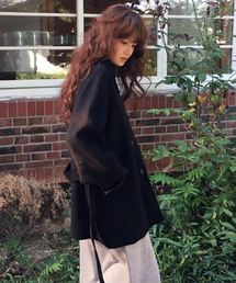 カシミヤウールハンドメイドハーフコートブラックMDCT013BLACK