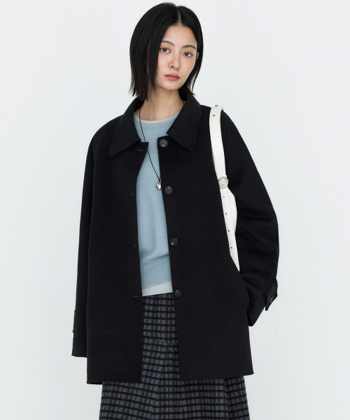 MONGDOL(モンドル)の「カシミヤウールハンドメイドハーフコートブラックMDCT013BLACK(チェスターコート・レディース・その他・F)」の2枚目の写真