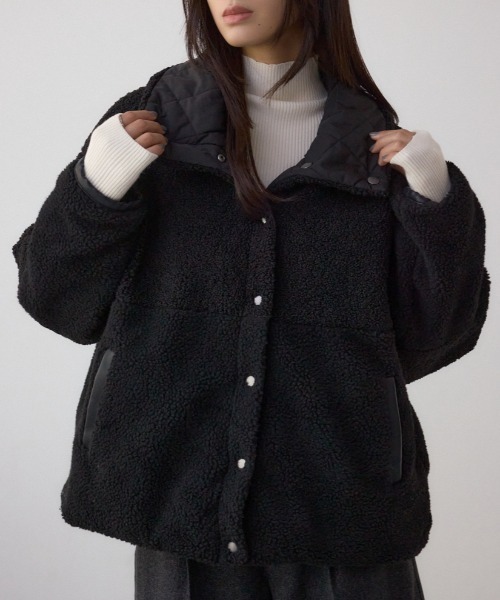 AZUL by moussy（アズールバイマウジー）の「リバーシブルキルティングボアブルゾン（ブルゾン・レディース・アイボリー/ブラック/ブラウン・SMALL/MEDIUM）」の3枚目の写真