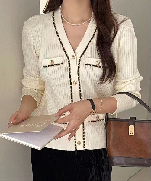 セール】ステッチVネックニットカーディガン（ニット/セーター