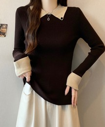 配色襟付きニットトップス