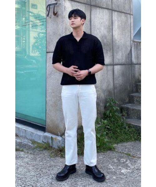 BLOND9(ブロンドナイン)の「オープンカラー パンチングニット_ブラック(ポロシャツ・メンズ・ブラック・LARGE/MEDIUM/SMALL/X-LARGE/X-SMALL/XX-LARGE)」の7枚目の写真