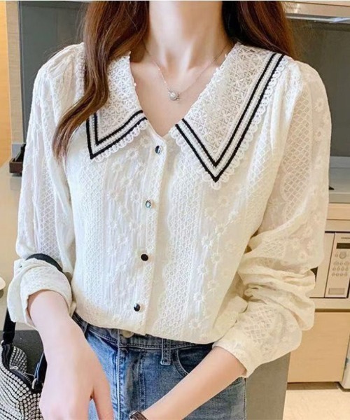 Flugge(フラッジー)の「ビッグカラーレースブラウス(シャツ/ブラウス・レディース・ホワイト・LARGE/MEDIUM)」の1枚目の写真