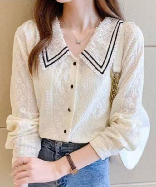 Flugge(フラッジー)の「ビッグカラーレースブラウス(シャツ/ブラウス・レディース・ホワイト・LARGE/MEDIUM)」の2枚目の写真