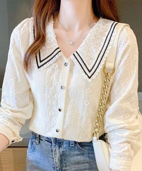 Flugge(フラッジー)の「ビッグカラーレースブラウス(シャツ/ブラウス・レディース・ホワイト・LARGE/MEDIUM)」の3枚目の写真