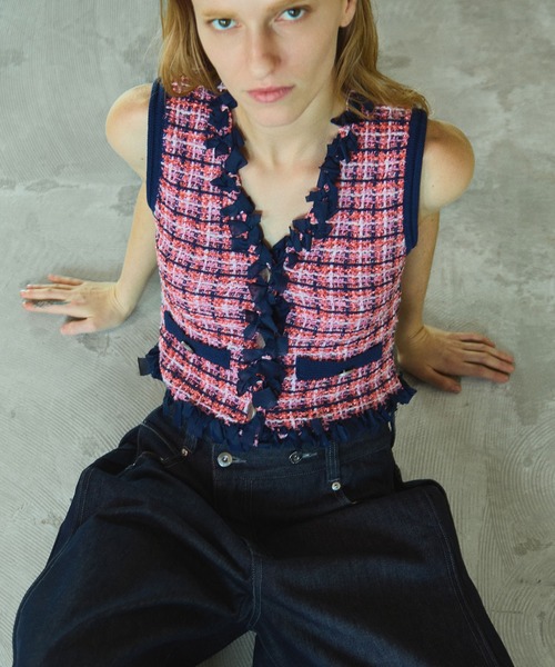 MAISON SPECIAL(メゾンスペシャル)の「Tweed Knit Vest/ツイードニットベスト(ベスト・レディース・ピンク/ブルー/ブラック・FREE)」の19枚目の写真