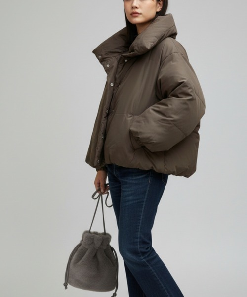 Per sist ence（パーシエンス）の「スタンドカラーノンキルト中綿ブルゾン（ダウンジャケット/コート・レディース・ブラック/ブラウン/ベージュ系・ONE SIZE）」の7枚目の写真