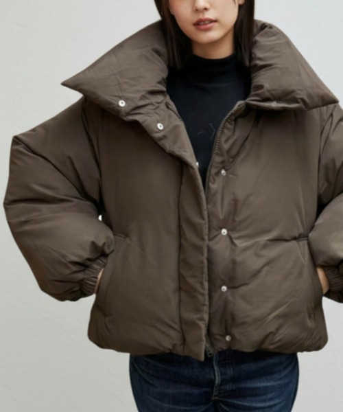 Per sist ence（パーシエンス）の「スタンドカラーノンキルト中綿ブルゾン（ダウンジャケット/コート・レディース・ブラック/ブラウン/ベージュ系・ONE SIZE）」の8枚目の写真