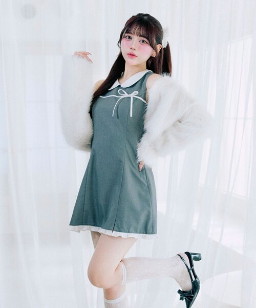 OLIVE des OLIVE（オリーブデオリーブ）の「【Belle Charme】Pure Ribbon Mini Dress（ドレス・レディース・ブラック/トップグレー・FREE）」の10枚目の写真